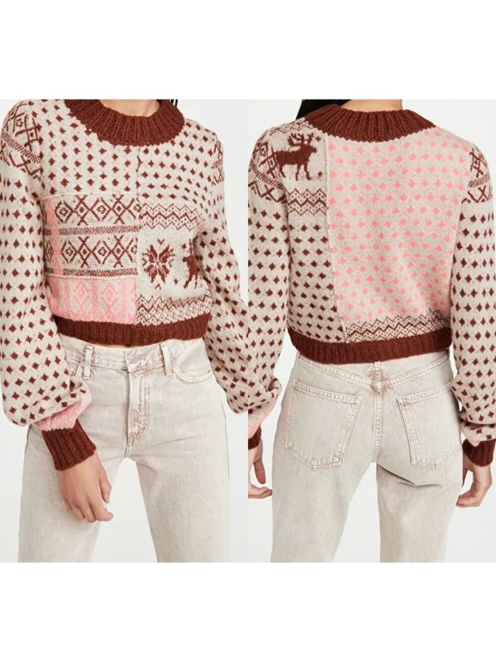 Free People Snow Globe Size XL Gingerbread Cookie Cropped Pullover Sweater NWT